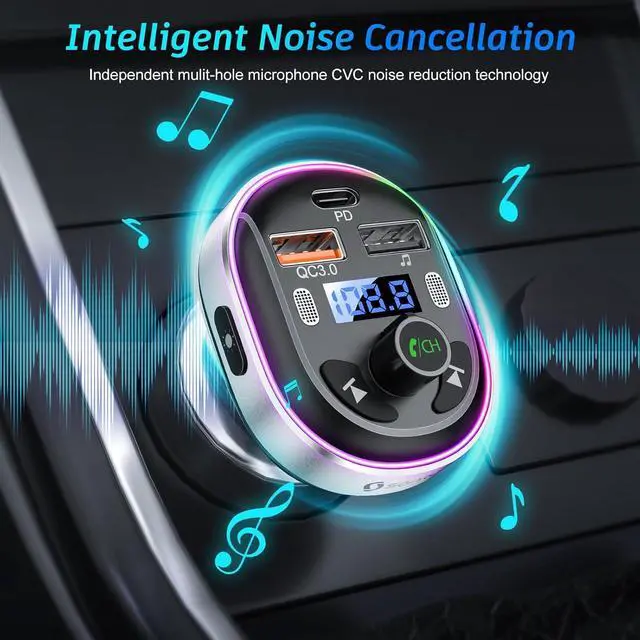 Alt view image 5 of 7 - ? Bluetooth 5.3 FM Transmitter for Car Bluetooth Car Adapter PD 30W & QC3.0 18W Fast Car Charger Wireless FM Radio Music Adapter Stronger Dual Mics/7 Colored LED Backlit/Hands-Free Calling
