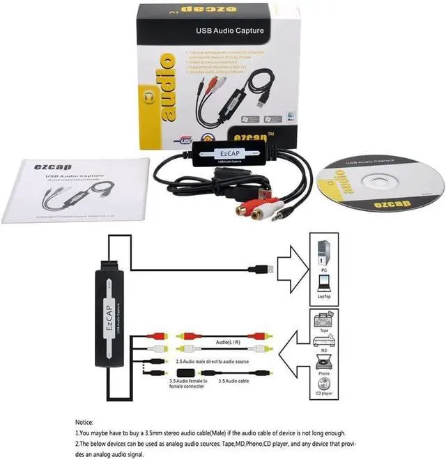Alt view image 2 of 7 - USB Audio Capture Recorder Card Converts Turntable LP/Cassette Tape Audio to MP3/WAV Digital Music Converter Adapter Support XP/Vista/7/8/8.1/10 and .