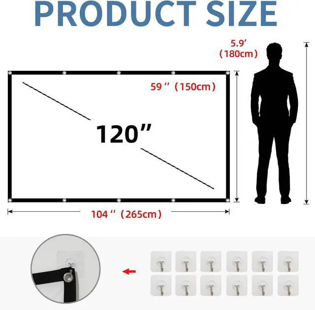 Alt view image 6 of 7 - Projector Screen 4K 16:9 HD Rear Front Projector Screen Foldable Projection Screen Double-Sided Portable Outdoor Indoor Projector Screen for Movie Home Theater (120)