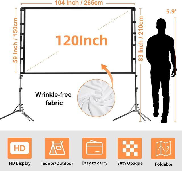 Alt view image 6 of 7 - Projector Screen and Stand 120 inch Portable Projector Screen Indoor Outdoor Projection Screen 16:9 4K HD Wrinkle-Free Light-Weight Movie Screen with Carry Bag for Backyard Movie Night