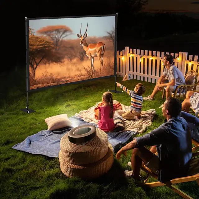 Alt view image 2 of 7 - Outdoor-Projector-Screen-with-Stand - 120 inch Portable Projector Screen Indoor Outdoor Projector Screens 16:9 4K HD Lightweight Movie Screen with Carry Bag for Backyard Movie Night