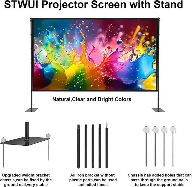 Alt view image 5 of 7 - Outdoor-Projector-Screen-with-Stand - 120 inch Portable Projector Screen Indoor Outdoor Projector Screens 16:9 4K HD Lightweight Movie Screen with Carry Bag for Backyard Movie Night