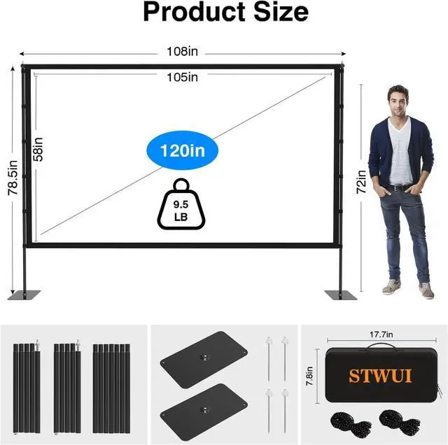Alt view image 6 of 7 - Outdoor-Projector-Screen-with-Stand - 120 inch Portable Projector Screen Indoor Outdoor Projector Screens 16:9 4K HD Lightweight Movie Screen with Carry Bag for Backyard Movie Night