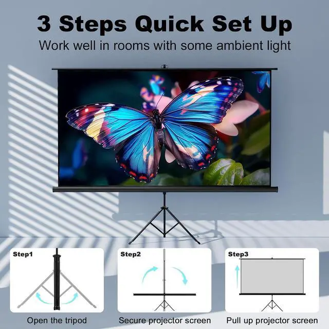 Alt view image 4 of 7 - Outdoor Projector Screen with Stand Tripod Indoor Pull Up Portable Projector Screen 80 INCH 16:9 Adjustable Projection Screen with Carry Bag for Home Theater Backyard Party Movie Nights
