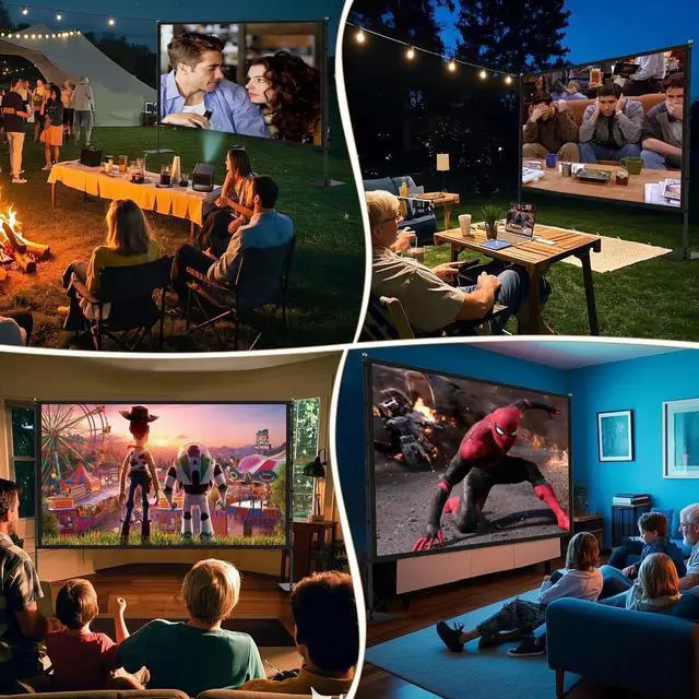 Alt view image 6 of 7 - Outdoor Projector Screen with Stand - 100 inch Portable Projector Screen Indoor Outdoor Projection Screen 16:9 4K HD Outdoor Movie Screen with Carry Bag Enioy Home Theater Projection Screen.