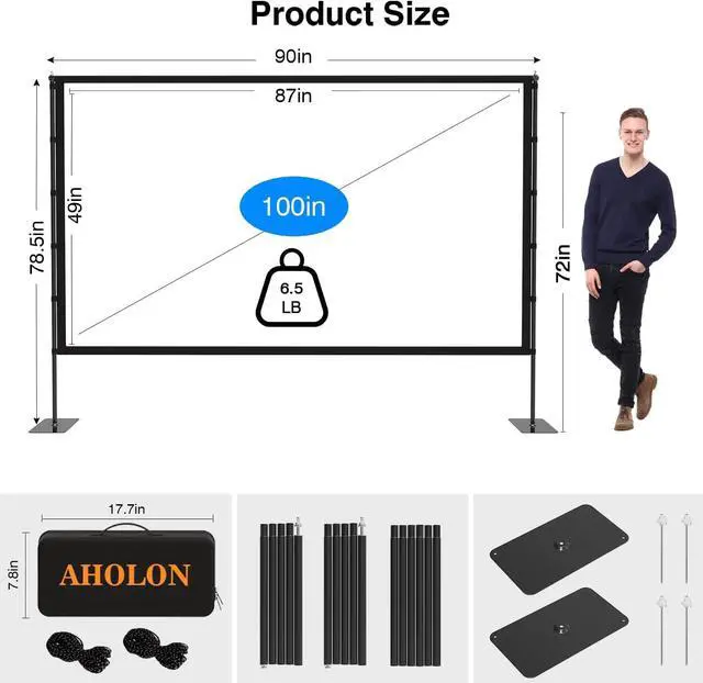Alt view image 7 of 7 - Outdoor Projector Screen with Stand - 100 inch Portable Projector Screen Indoor Outdoor Projection Screen 16:9 4K HD Outdoor Movie Screen with Carry Bag Enioy Home Theater Projection Screen.