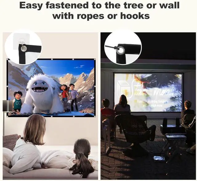 Alt view image 2 of 7 - Projector Screen 150-inch Projection Screen 4K 16:9 HD Foldable Portable Movie Screen Outdoor Indoor Double-Sided Cinema Screen for Movie Home Theater Backyard Partying