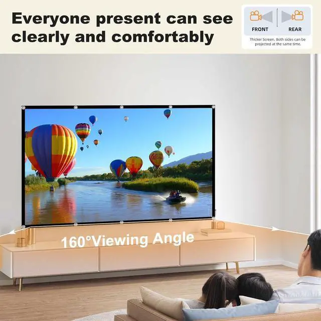 Alt view image 6 of 7 - Projector Screen 150-inch Projection Screen 4K 16:9 HD Foldable Portable Movie Screen Outdoor Indoor Double-Sided Cinema Screen for Movie Home Theater Backyard Partying