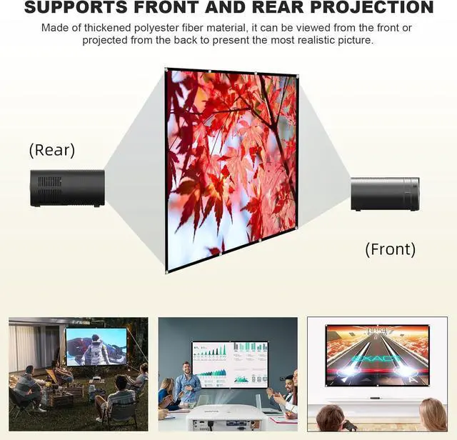 Alt view image 7 of 7 - Projector Screen 150-inch Projection Screen 4K 16:9 HD Foldable Portable Movie Screen Outdoor Indoor Double-Sided Cinema Screen for Movie Home Theater Backyard Partying