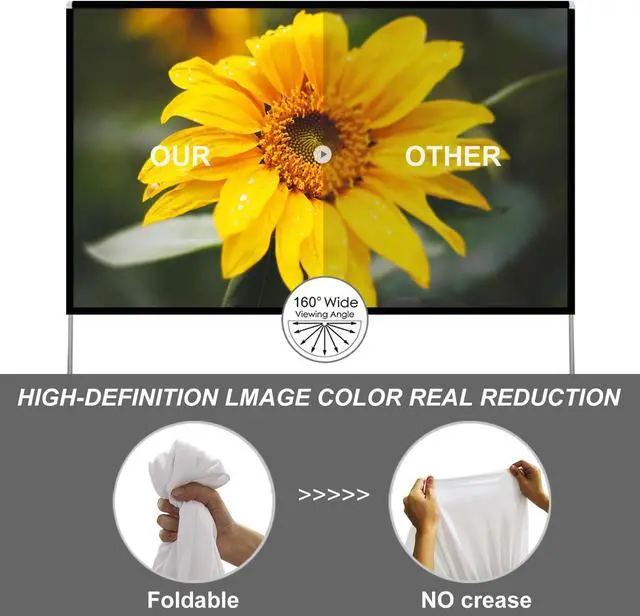 Alt view image 3 of 6 - Outdoor Projector Screen with Stand 100 Inch: Portable Projection Screen 16:10 4K HD Outdoor Movie Screen with Carry Bag for Home Backyard Theater