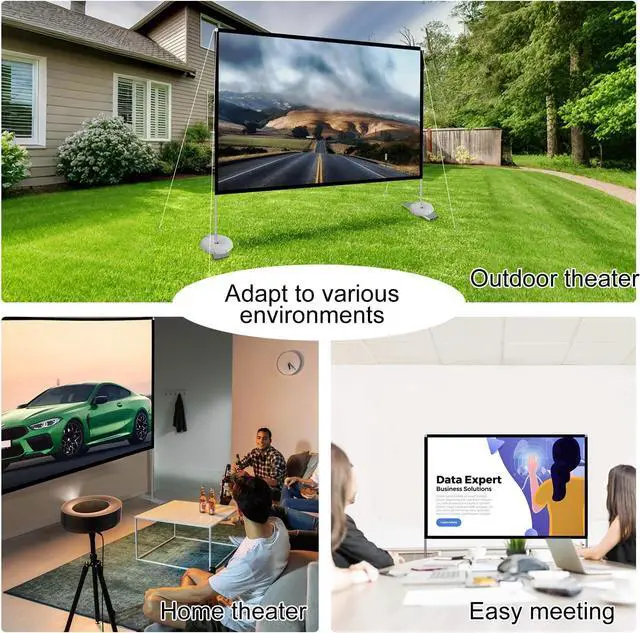 Alt view image 5 of 6 - Outdoor Projector Screen with Stand 100 Inch: Portable Projection Screen 16:10 4K HD Outdoor Movie Screen with Carry Bag for Home Backyard Theater