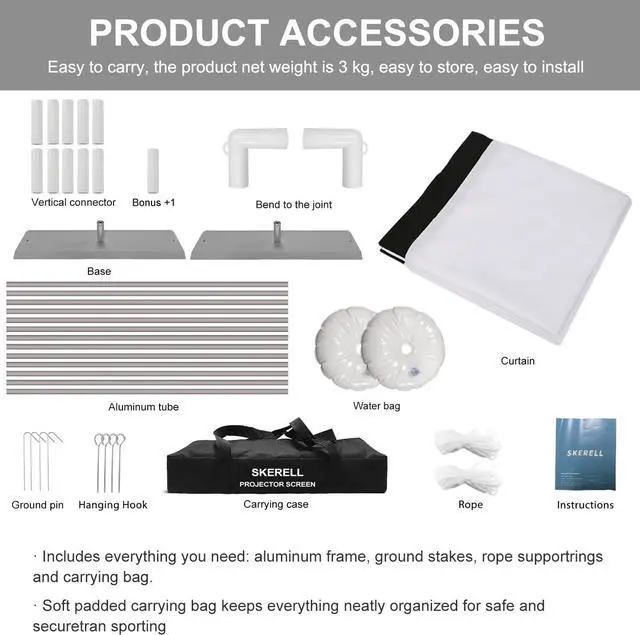Alt view image 6 of 6 - Outdoor Projector Screen with Stand 100 Inch: Portable Projection Screen 16:10 4K HD Outdoor Movie Screen with Carry Bag for Home Backyard Theater
