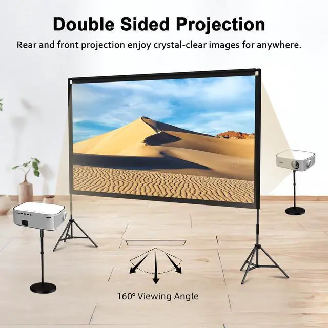 Alt view image 5 of 6 - Projector Screen with Stand Wootfairy 120 inch Portable and Foldable Indoor Outdoor Projection Screen 16:9 4K HD Rear Front Wrinkle-Free Movie Screen with Carry Bag for Home Theater Backyard Cinema