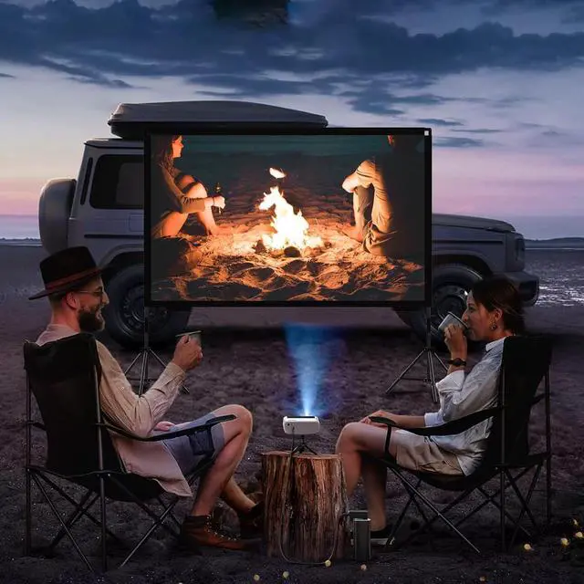 Alt view image 6 of 6 - Projector Screen with Stand Wootfairy 120 inch Portable and Foldable Indoor Outdoor Projection Screen 16:9 4K HD Rear Front Wrinkle-Free Movie Screen with Carry Bag for Home Theater Backyard Cinema