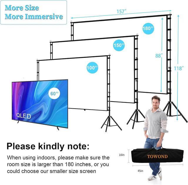 Alt view image 5 of 7 - Projector Screen and Stand 180 inch Outdoor Projector Screen 15 FT Large Projection Screen Portable 16:9 4K HD Rear Front Movie Screen with Carry Bag Wrinkle-Free Design for Backyard Theater