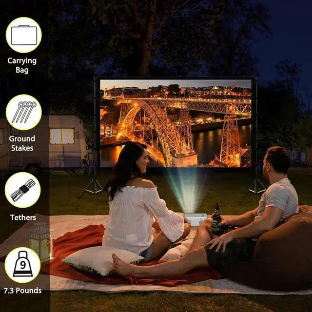 Alt view image 5 of 7 - 120 inch Projection Screen with Stand 16:9 Foldable Anti-Crease Movie Portable Projector Screen with Carrying Bag for Outdoor Indoor Home Theater Office Classroom Party Games