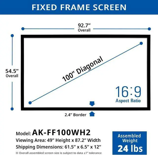 Alt view image 2 of 7 - Akia Screens Fixed Frame Projector Screen 100 inch 16:9 8K 4K Ultra HD 3D Ready Wall Mount CINEWHITE UHD-B 100 Projection Screen for Indoor Movie Video Home Theater Cinema Office AK-FF100WH2