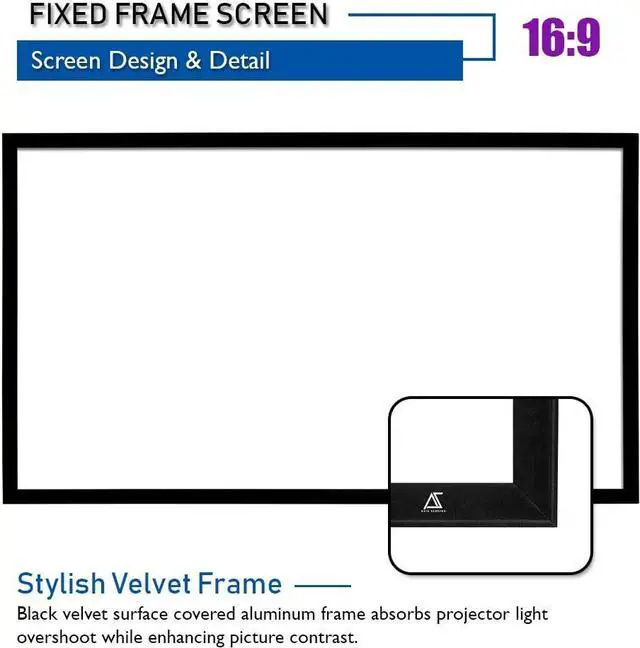 Alt view image 4 of 7 - Akia Screens Fixed Frame Projector Screen 100 inch 16:9 8K 4K Ultra HD 3D Ready Wall Mount CINEWHITE UHD-B 100 Projection Screen for Indoor Movie Video Home Theater Cinema Office AK-FF100WH2