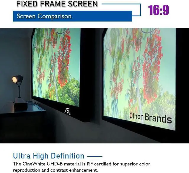 Alt view image 6 of 7 - Akia Screens Fixed Frame Projector Screen 100 inch 16:9 8K 4K Ultra HD 3D Ready Wall Mount CINEWHITE UHD-B 100 Projection Screen for Indoor Movie Video Home Theater Cinema Office AK-FF100WH2