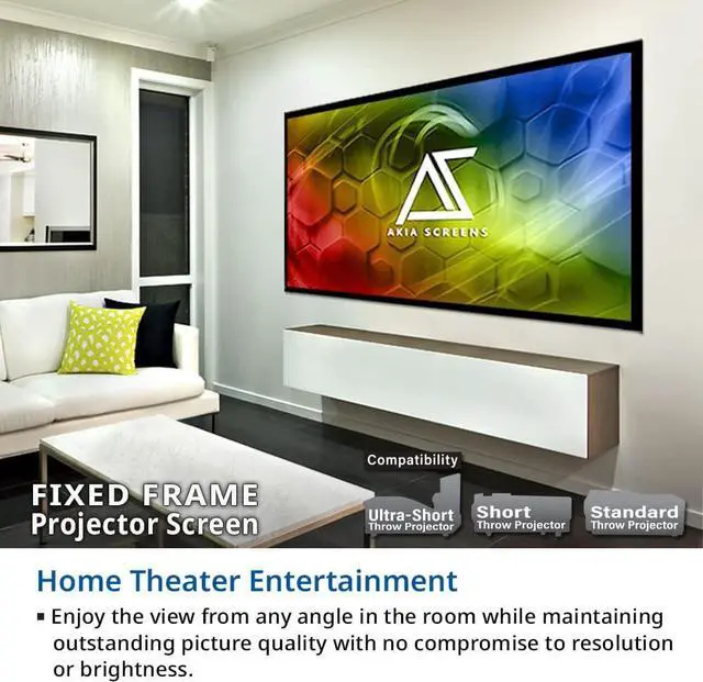 Alt view image 5 of 7 - Akia Screens Fixed Frame Projector Screen 100 inch 16:9 8K 4K Ultra HD 3D Ready Wall Mount CINEWHITE UHD-B 100 Projection Screen for Indoor Movie Video Home Theater Cinema Office AK-FF100WH2