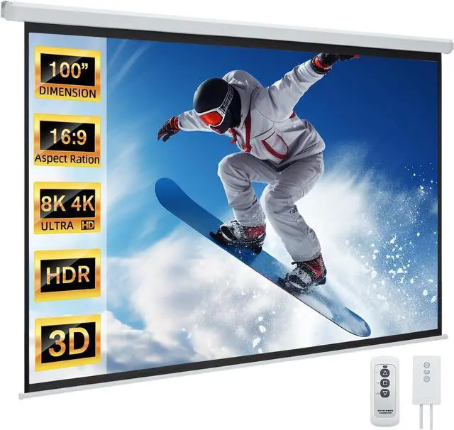 Main image of Projector Screen Motorized 100 16:9 4K 3D HD Electric Projector Screen Wall Mounted Automatic Ceiling Retractable Drop Down Projection Screen with Remote Movie Screen for Indoor Outdoor Use