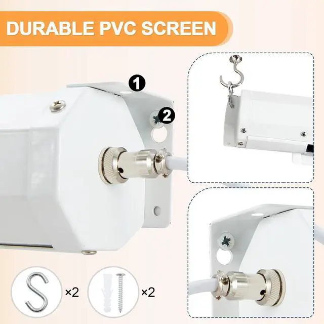 Alt view image 5 of 7 - YODOLLA 84inch Motorized Projection Screen, 16:9 4K 3D HD Electric Projector Screen, Wall/Ceiling Mounted White Projection Screen with Two Remote Controls for Indoor & Outdoor Use