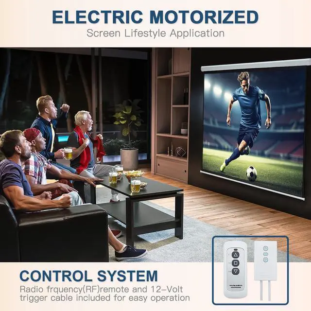 Alt view image 7 of 7 - Projector Screen Motorized 100 16:9 4K 3D HD Electric Projector Screen Wall Mounted Automatic Ceiling Retractable Drop Down Projection Screen with Remote Movie Screen for Indoor Outdoor Use