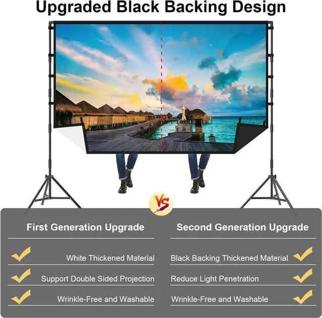 Alt view image 4 of 6 - Outdoor Projector Screen with Stand 120 inch Portable Projector Screen Black Backing Indoor Projection Screen 16:9 4K HD Wrinkle-Free Movie Screen with Carry Bag for Backyard Movie Night