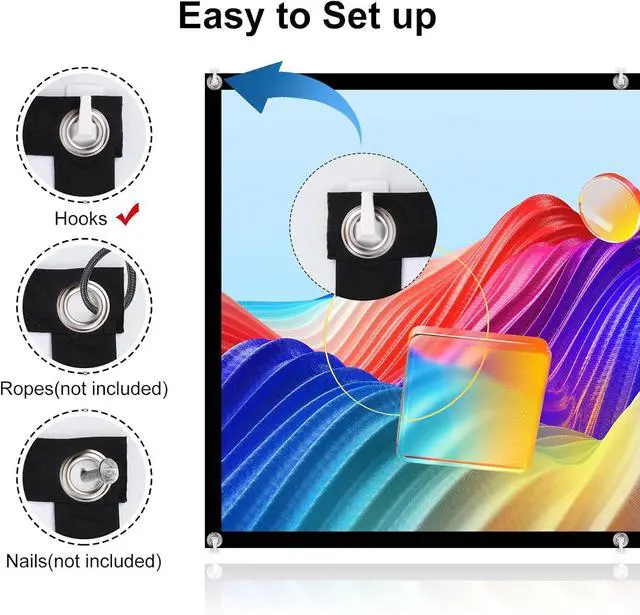 Alt view image 4 of 7 - Projector Screen 100 inch Projection Screen 16:9 Foldable Portable Projector Movies Screens for Home Theater Outdoor Indoor Support Double Side Projection