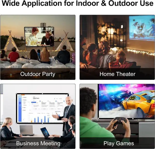 Alt view image 6 of 7 - Projector Screen 100 inch Projection Screen 16:9 Foldable Portable Projector Movies Screens for Home Theater Outdoor Indoor Support Double Side Projection