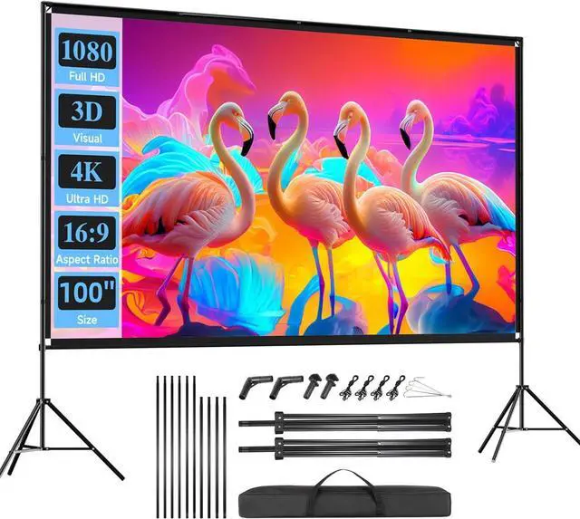 Main image of Outdoor Projector Screen with Stand 100 inch Foldable Projector Screens with Portable Carry Bag 16:9 4k HD Rear Front Wrinkle-Free Projection Screen for Movie Night and Indoor Home Theater