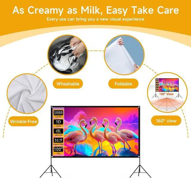 Alt view image 3 of 7 - Outdoor Projector Screen with Stand 100 inch Foldable Projector Screens with Portable Carry Bag 16:9 4k HD Rear Front Wrinkle-Free Projection Screen for Movie Night and Indoor Home Theater