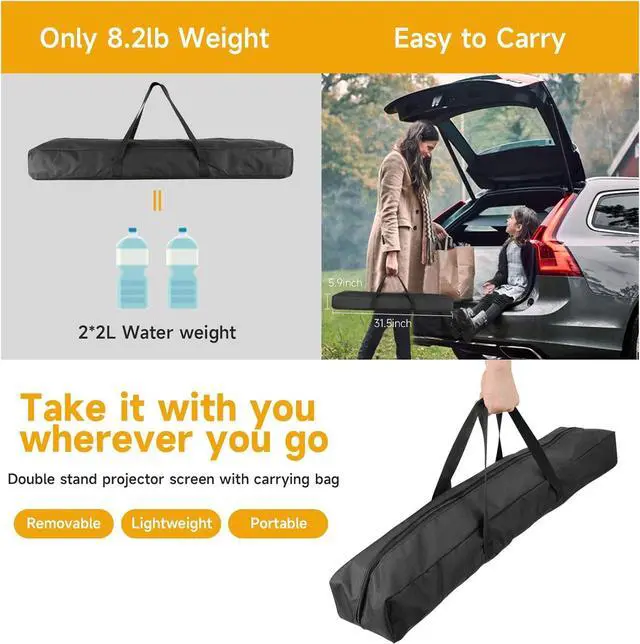 Alt view image 5 of 7 - Outdoor Projector Screen with Stand 100 inch Foldable Projector Screens with Portable Carry Bag 16:9 4k HD Rear Front Wrinkle-Free Projection Screen for Movie Night and Indoor Home Theater