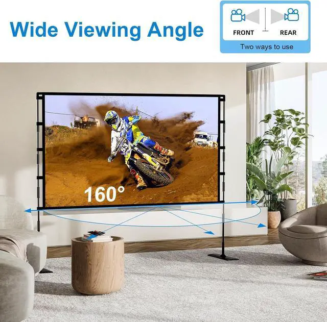 Alt view image 7 of 7 - Projector Screen and Stand Towond 100 inch Outdoor Projector Screen Indoor Portable Movie Screen 16:9 4K Front Rear Projection Screen with Carry Bag Wrinkle-Free Design for Home Backyard Theater