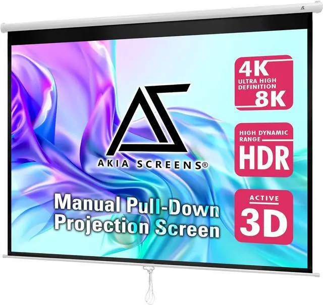 Main image of Akia Screens 100 inch Projector Screen Pull Down Manual B 4:3 or 92 16:9 95 16:10 8K 4K HD 3D Ceiling Wall Mount White Portable Projection Screen for Indoor Movie Home Theater Office AK-M100V1