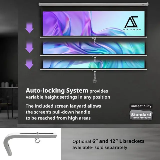 Alt view image 2 of 7 - Akia Screens 100 inch Projector Screen Pull Down Manual B 4:3 or 92 16:9 95 16:10 8K 4K HD 3D Ceiling Wall Mount White Portable Projection Screen for Indoor Movie Home Theater Office AK-M100V1