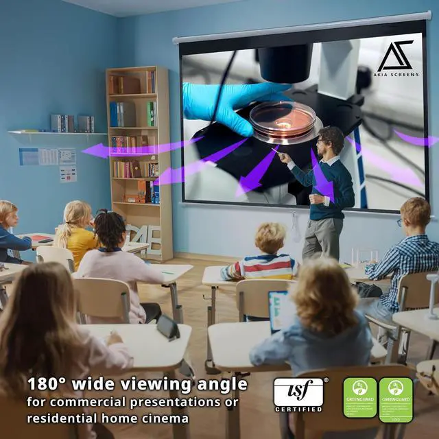 Alt view image 3 of 7 - Akia Screens 100 inch Projector Screen Pull Down Manual B 4:3 or 92 16:9 95 16:10 8K 4K HD 3D Ceiling Wall Mount White Portable Projection Screen for Indoor Movie Home Theater Office AK-M100V1
