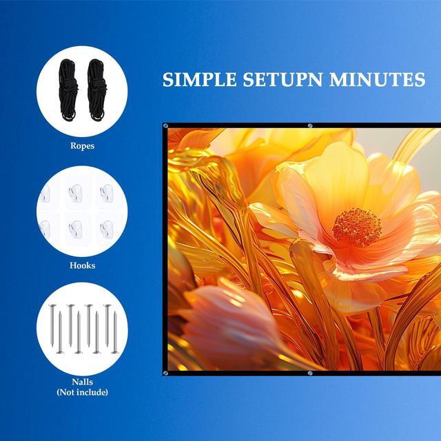 Alt view image 5 of 7 - Projector Screen - 120 inch Projector Screen 16:9 Washable Foldable Portable Projector Movie Screen for Home Theater Indoor Outdoor Projector Screen Support Double Sided Projection Screen.