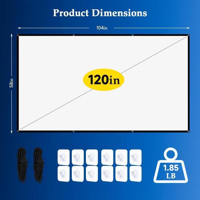 Alt view image 7 of 7 - Projector Screen - 120 inch Projector Screen 16:9 Washable Foldable Portable Projector Movie Screen for Home Theater Indoor Outdoor Projector Screen Support Double Sided Projection Screen.