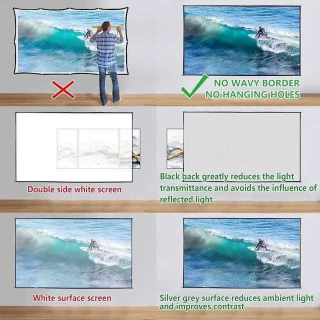 Alt view image 5 of 6 - Foldable Projector Screen 100 inch with Telescopic Rod Combination Frame 16:9 HD 4K Anti-Crease Black Backing Silver Portable Projection Screen