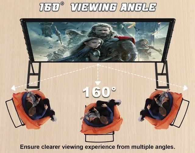 Alt view image 3 of 7 - 100 inch Outdoor Projector Screen with Stand Portable Projector Screen 16:9 HD 4K Movies Screen with Carry Bag for Outside Backyard Indoor Wrinkle-Free Screen for Home Theater