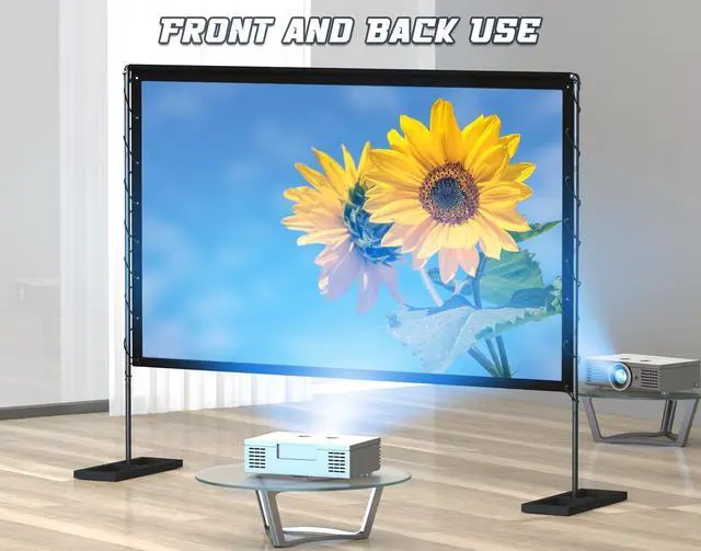 Alt view image 5 of 7 - 100 inch Outdoor Projector Screen with Stand Portable Projector Screen 16:9 HD 4K Movies Screen with Carry Bag for Outside Backyard Indoor Wrinkle-Free Screen for Home Theater