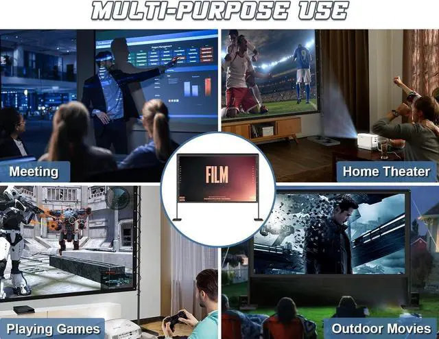 Alt view image 6 of 7 - 100 inch Outdoor Projector Screen with Stand Portable Projector Screen 16:9 HD 4K Movies Screen with Carry Bag for Outside Backyard Indoor Wrinkle-Free Screen for Home Theater