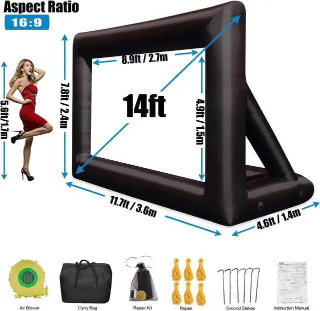 Alt view image 4 of 7 - Inflatable Projector Screen - Outdoor Movie Screen Blow Up for Movie Parties Backyard Outside with Air Blower and Carry Bag Front and Rear Projection (14FT with Blower)