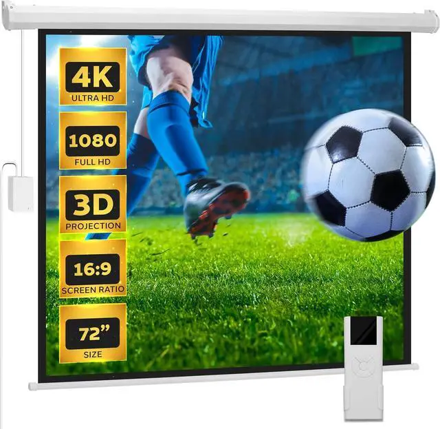 Main image of 72 Portable Motorized Matte White Projector Screen - Automatic Projection Display with Wall/Ceiling Mount Remote and Case - for Home Movie Theater Slide/Video Showing - PRJELMT76
