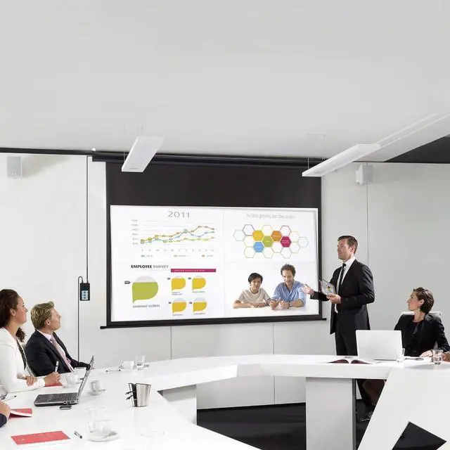 Alt view image 7 of 7 - Motorized Projector Screen 100 inch 16:9 HD Diagonal Indoor and Outdoor Movie Screen with Remote Control for Family Home Office Theater Black