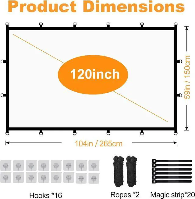 Alt view image 7 of 7 - Projector Screen 120 Inch Outdoor Projector 16:9 Movie Screen 4K HD Projection Screen for Home Office Party Travel (120 Inch Projector Screen)