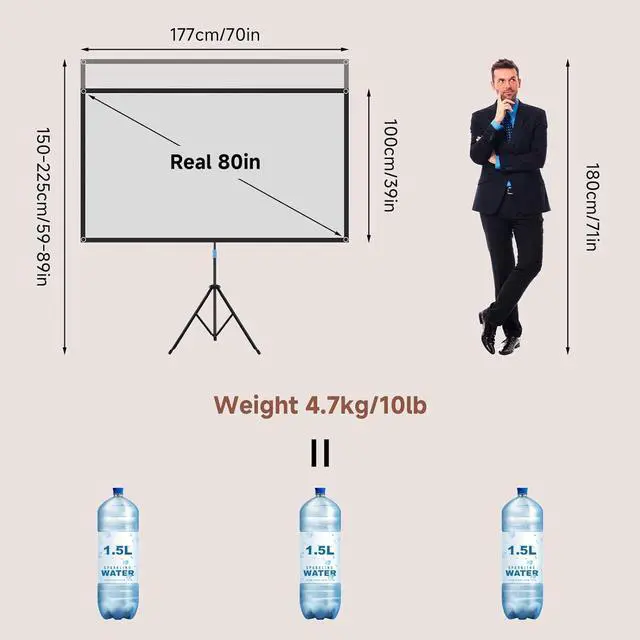 Alt view image 5 of 7 - Projector Screen with Stand 80 Inch Portable Projector Screen Outdoor Indoor 1.5 Gain ALR Projection Screen Anti Light 4K Ultra HD 16:9 Outdoor Movie PVC Screen for Movie Night (Grey Screen)