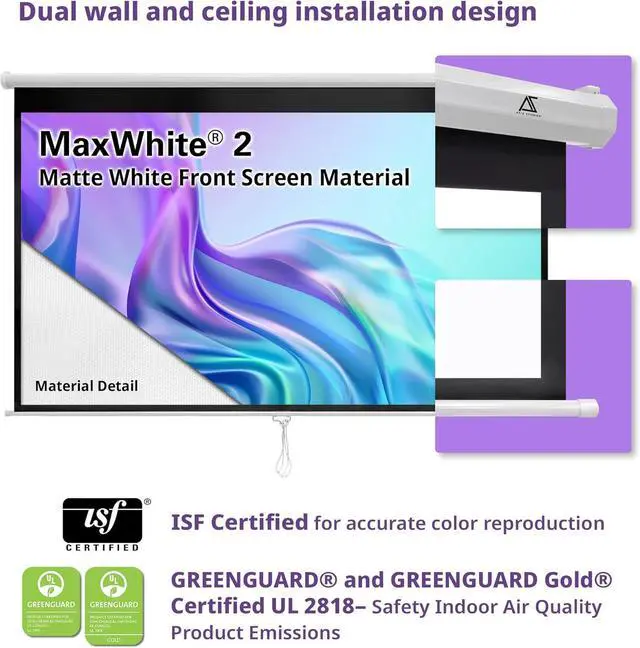 Alt view image 7 of 7 - Akia Screens 100 inch Projector Screen Pull Down Manual B 4:3 or 92 16:9 95 16:10 8K 4K HD 3D Ceiling Wall Mount White Portable Projection Screen for Indoor Movie Home Theater Office AK-M100V1