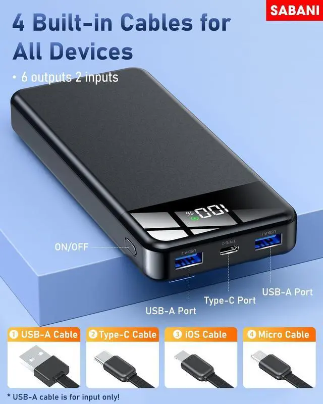Alt view image 2 of 7 - Portable Charger 35000mAh Power Bank - Portable Battery with 4 Built in Cables 22.5W Fast Charging Battery Pack Compatible with iPhone 16 15 14 13  Android Phone etc (1 Pack Black)
